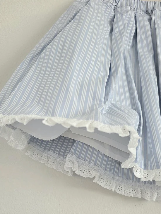 MAJORELLE Light Blue and White Striped Skirt Set with Lace Trim - Picture 10 of 10